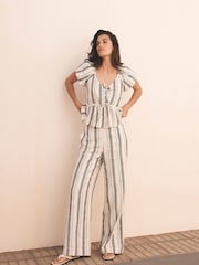 Mint Velvet White 100% Cotton Striped Wide Trousers - Image 2 of 6