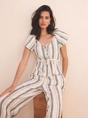 Mint Velvet White 100% Cotton Striped Wide Trousers - Image 3 of 6