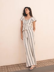Mint Velvet White 100% Cotton Striped Wide Trousers - Image 4 of 6