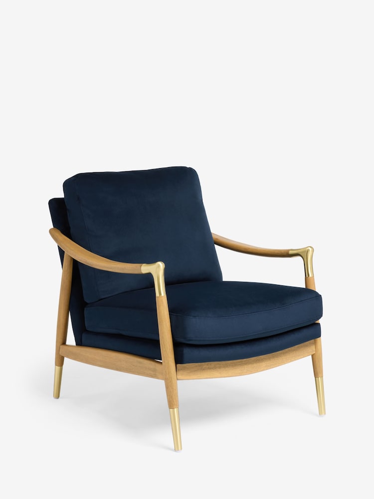 Soft Velvet Navy Blue Flinton Wooden Accent Chair - Image 1 of 8