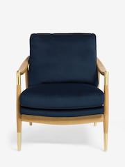 Soft Velvet Navy Blue Flinton Wooden Accent Chair - Image 2 of 8