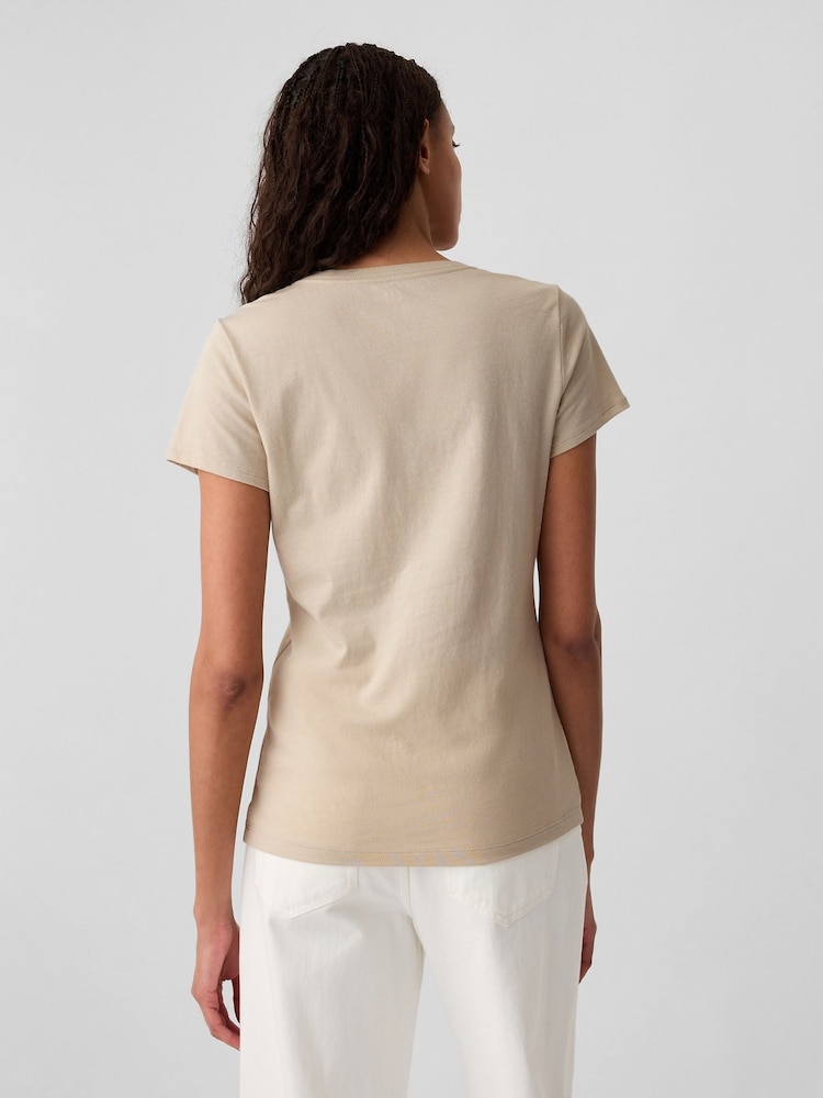 Gap Beige Logo Short Sleeve Crew Neck T-Shirt - Image 2 of 4 Gap Beige Logo Short Sleeve Crew Neck T-Shirt - Image 2 of 4