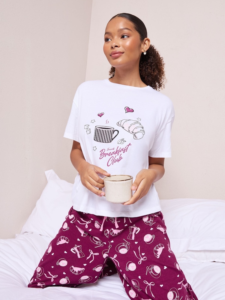 Friends Like These Red Petite Breakfast Club Nightwear Set - Image 2 of 4
