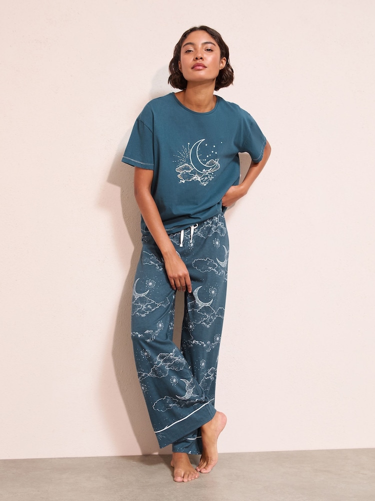 Friends Like These Navy Petite Moon and Stars Nightwear Set - Image 1 of 4 Friends Like These Navy Petite Moon and Stars Nightwear Set - Image 1 of 4