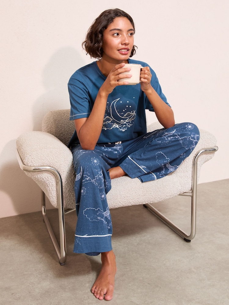 Friends Like These Navy Petite Moon and Stars Nightwear Set - Image 2 of 4 Friends Like These Navy Petite Moon and Stars Nightwear Set - Image 2 of 4