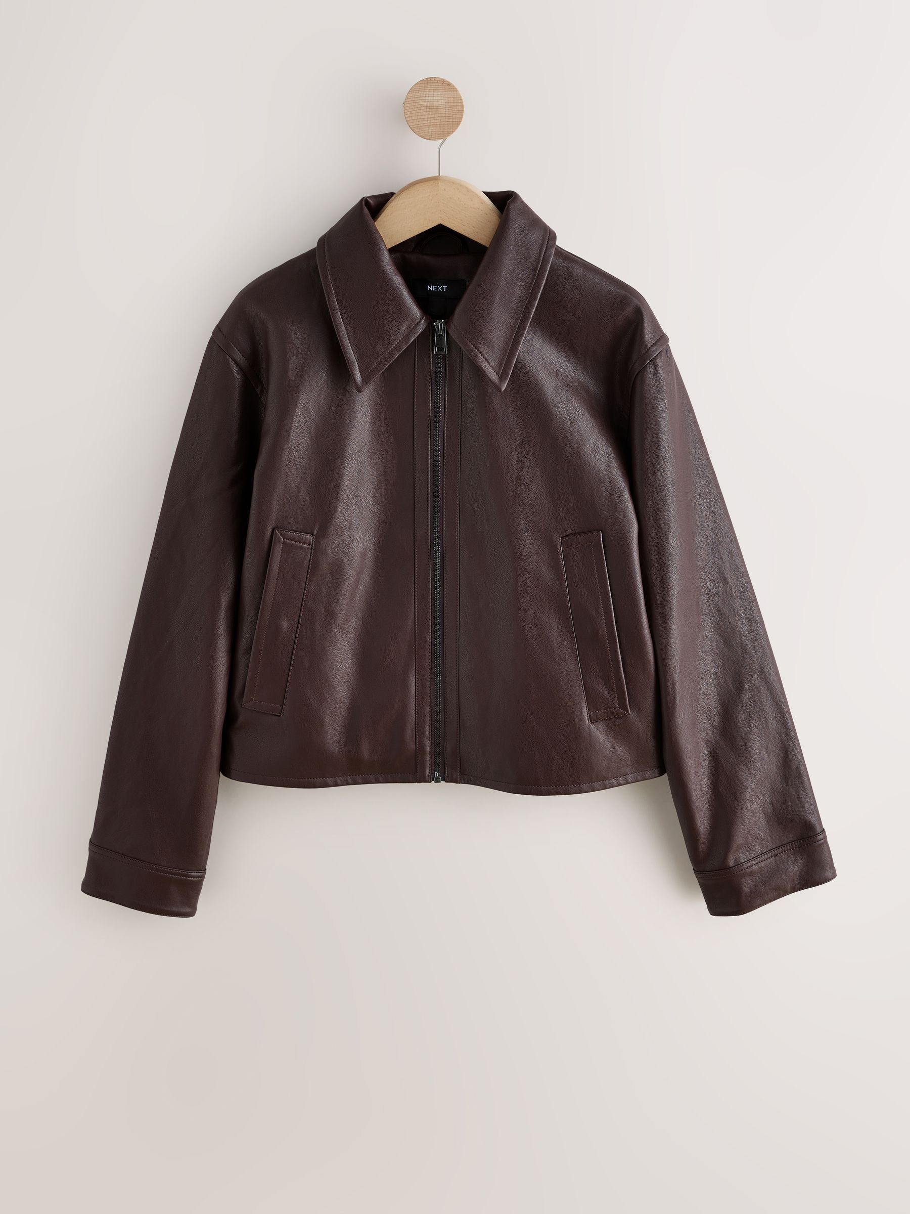 Buy Chocolate Brown Faux Leather Zip Through Jacket from Next Canada
