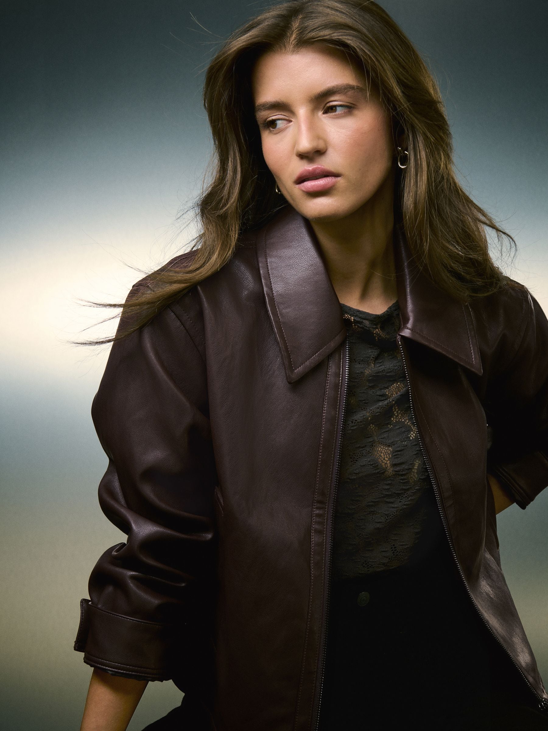 Buy Chocolate Brown Faux Leather Zip Through Jacket from Next