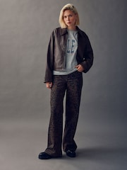 Chocolate Brown Faux Leather Zip Through Jacket - Image 7 of 14
