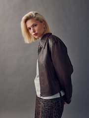 Chocolate Brown Faux Leather Zip Through Jacket - Image 9 of 14