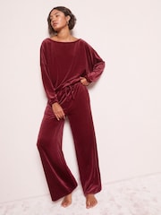 Friends Like These Berry Red Velour Batwing Pyjama Set - Image 1 of 4