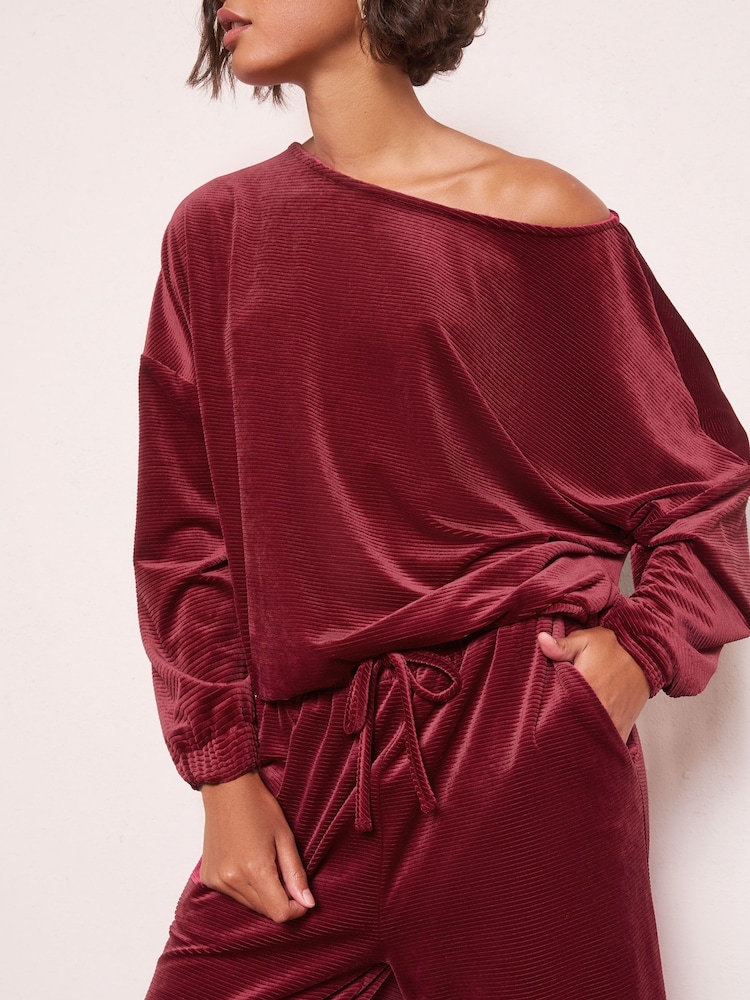 Friends Like These Berry Red Velour Batwing Pyjama Set - Image 4 of 4