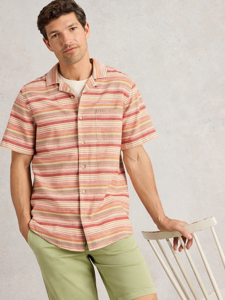 White Stuff Red Horizontal Short Sleeve Stripe 100% Organic Cotton Shirt - Image 2 of 6 White Stuff Red Horizontal Short Sleeve Stripe 100% Organic Cotton Shirt - Image 2 of 6