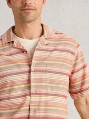 White Stuff Red Horizontal Short Sleeve Stripe 100% Organic Cotton Shirt - Image 4 of 6