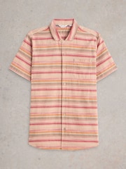White Stuff Red Horizontal Short Sleeve Stripe 100% Organic Cotton Shirt - Image 5 of 6
