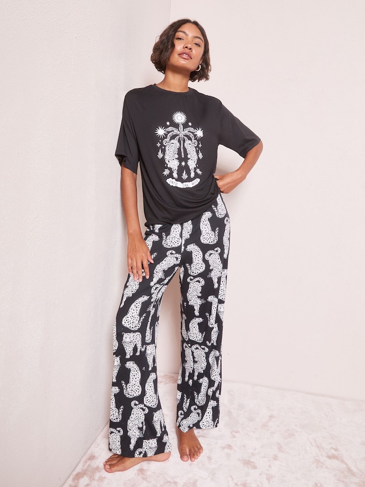 Friends Like These Black Cheetah Print Pyjamas Set - Image 1 of 4