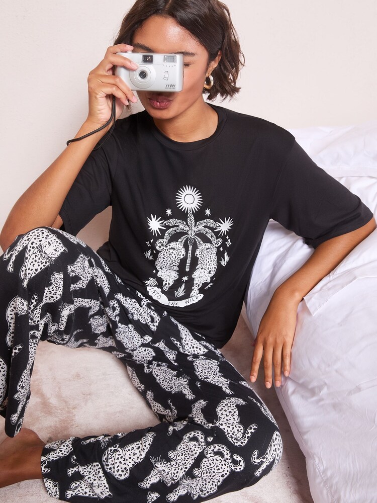 Friends Like These Black Cheetah Print Pyjamas Set - Image 2 of 4