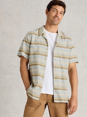 White Stuff Blue Horizontal Short Sleeve Stripe 100% Cotton Shirt - Image 2 of 4