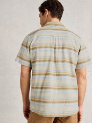White Stuff Blue Horizontal Short Sleeve Stripe 100% Cotton Shirt - Image 3 of 4