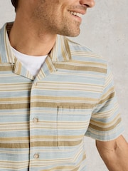 White Stuff Blue Horizontal Short Sleeve Stripe 100% Cotton Shirt - Image 4 of 4
