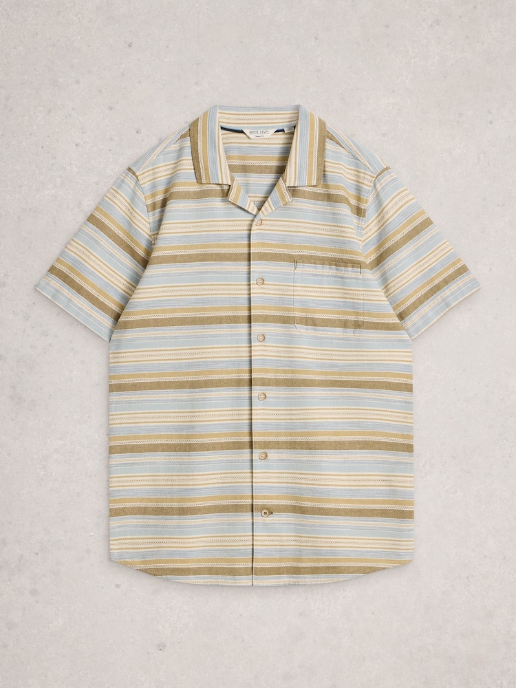 White Stuff Blue Horizontal Short Sleeve Stripe 100% Cotton Shirt - Image 5 of 6