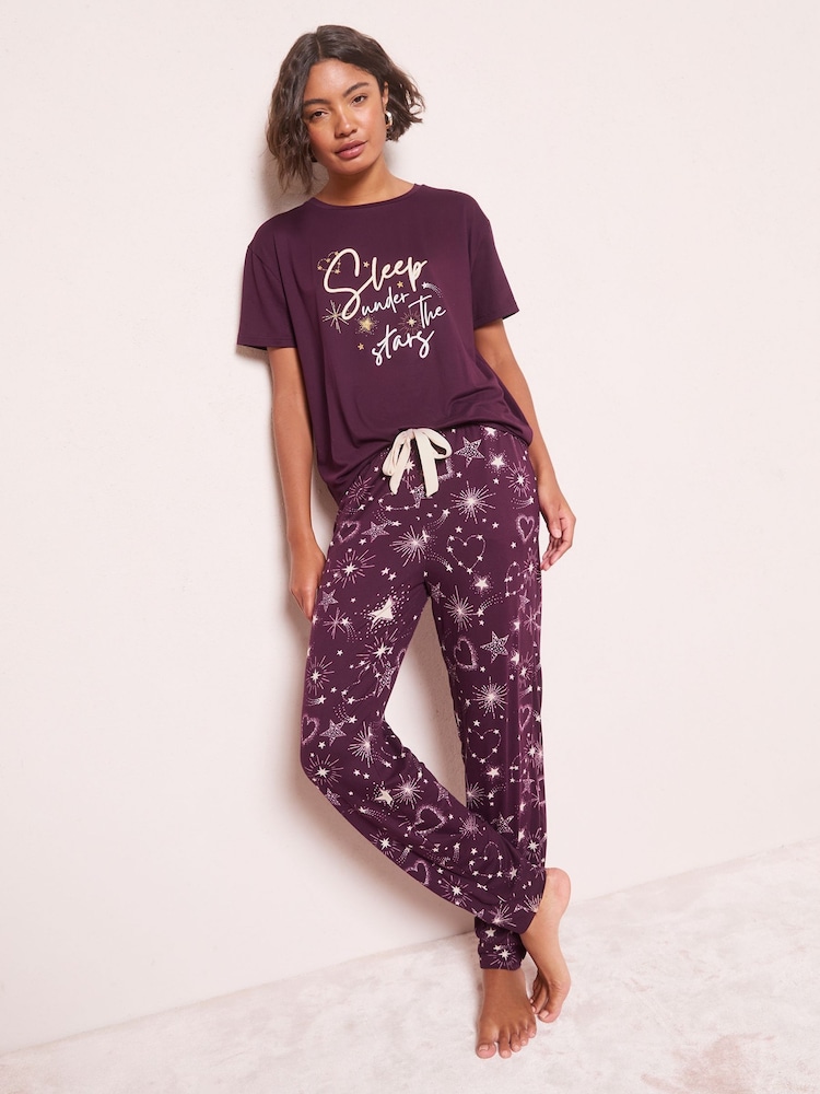 Friends Like These Burgundy Red Sleep Under The Stars Pyjamas Set - Image 1 of 4 Friends Like These Burgundy Red Sleep Under The Stars Pyjamas Set - Image 1 of 4