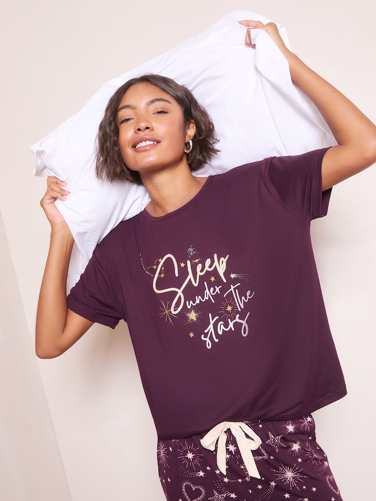 Friends Like These Burgundy Red Sleep Under The Stars Pyjamas Set - Image 2 of 4 Friends Like These Burgundy Red Sleep Under The Stars Pyjamas Set - Image 2 of 4