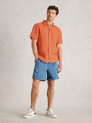 White Stuff Orange Keswick Short Sleeve 100% Linen Shirt - Image 1 of 6