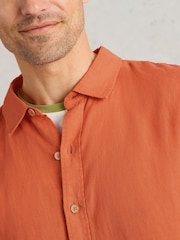 White Stuff Orange Keswick Short Sleeve 100% Linen Shirt - Image 3 of 6