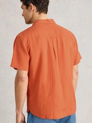 White Stuff Orange Keswick Short Sleeve 100% Linen Shirt - Image 4 of 6