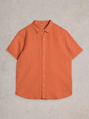 White Stuff Orange Keswick Short Sleeve 100% Linen Shirt - Image 5 of 6