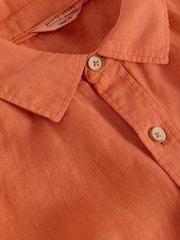 White Stuff Orange Keswick Short Sleeve 100% Linen Shirt - Image 6 of 6