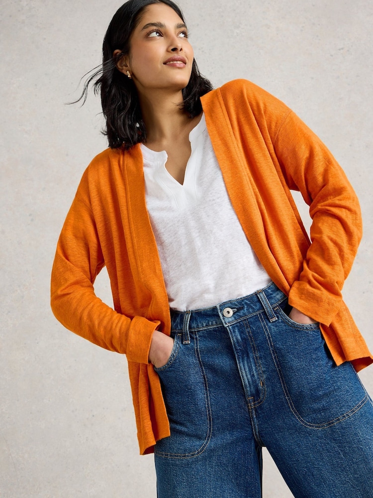 White Stuff Orange Carly 100% Linen Cardigan - Image 3 of 6