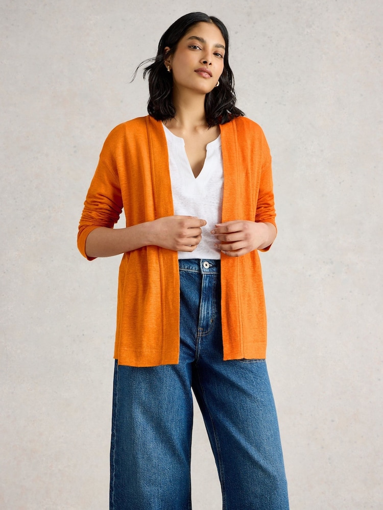 White Stuff Orange Carly 100% Linen Cardigan - Image 4 of 6