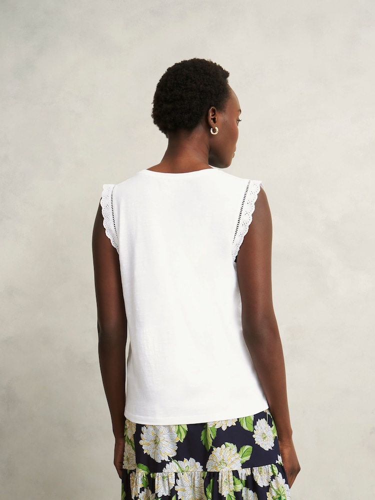 Hobbs White 100% Cotton Leia Broderie Top - Image 2 of 4