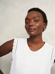 Hobbs White 100% Cotton Leia Broderie Top - Image 3 of 4