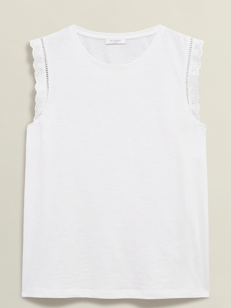 Hobbs White 100% Cotton Leia Broderie Top - Image 4 of 4