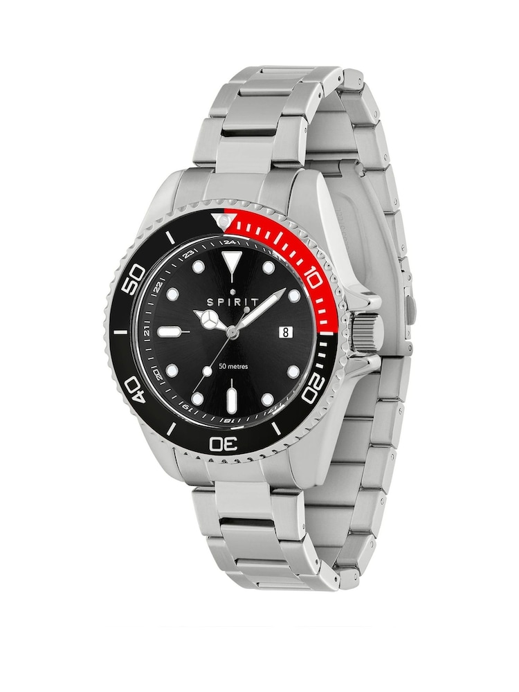 Spirit Gents Silver Tone Black Dial Stainless Steel Bracelet Watch - Image 2 of 4