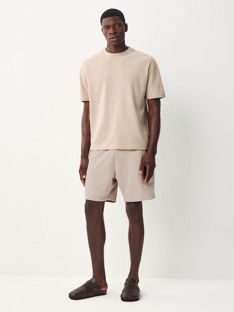 Neutral Textured Geometric Pattern Jersey Shorts - Image 2 of 10