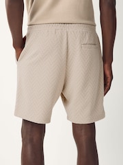 Neutral Textured Geometric Pattern Jersey Shorts - Image 3 of 10