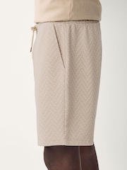 Neutral Textured Geometric Pattern Jersey Shorts - Image 4 of 10