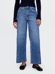 Gap Navy Blue High Waisted Stride Wide-Leg Ankle Jeans - Image 1 of 5