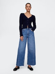 Gap Navy Blue High Waisted Stride Wide-Leg Ankle Jeans - Image 4 of 5