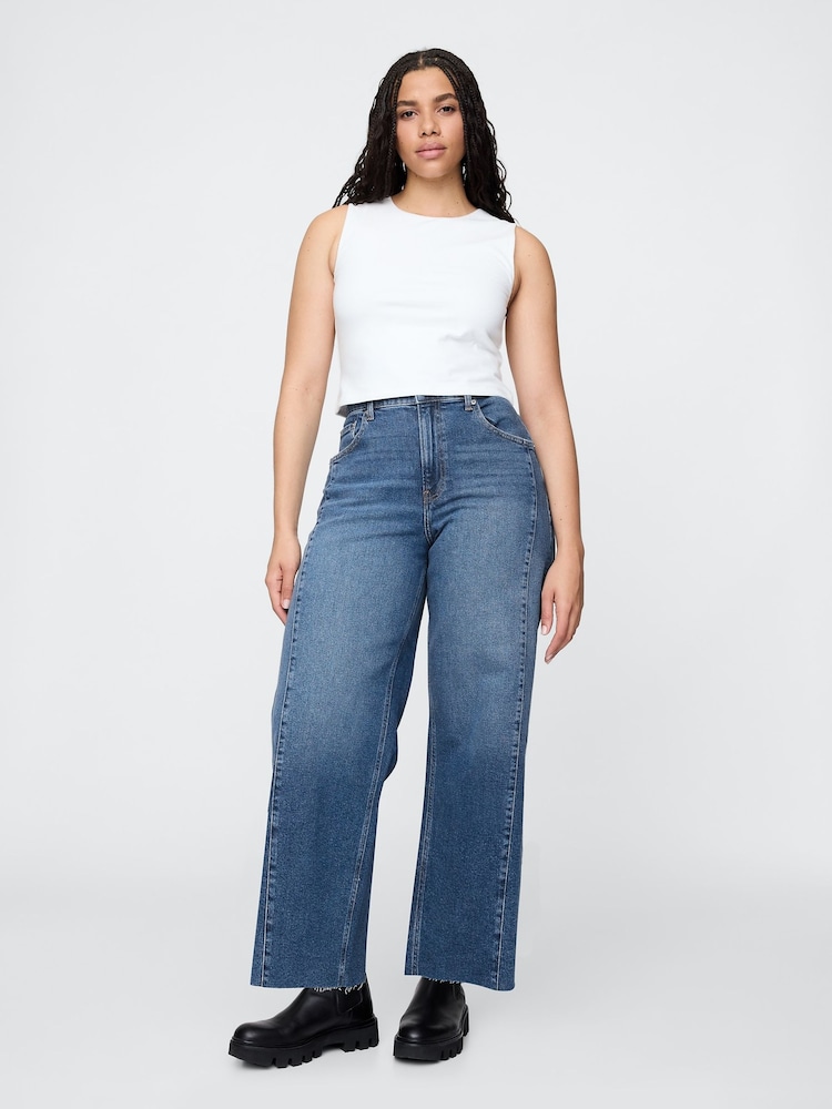 Gap Navy Blue High Waisted Stride Wide-Leg Ankle Jeans - Image 5 of 5
