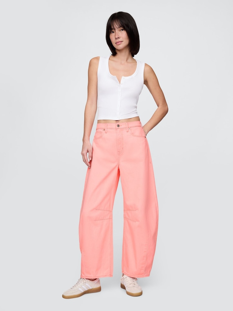 Gap Pink Neon Cotton High Waisted Ankle Length Horseshoe Jeans - Image 1 of 6
