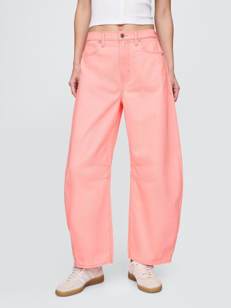 Gap Pink Neon Cotton High Waisted Ankle Length Horseshoe Jeans - Image 2 of 6