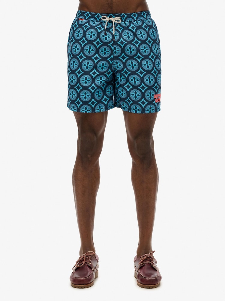 Superdry Blue Tile Print Swim Shorts - Image 1 of 8