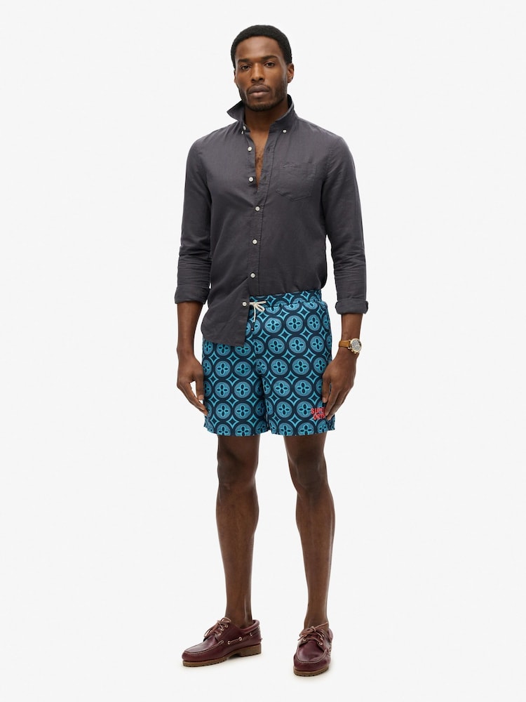 Superdry Blue Tile Print Swim Shorts - Image 2 of 8