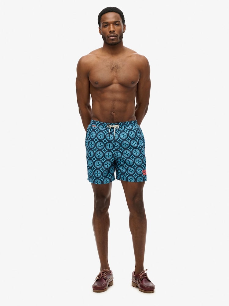Superdry Blue Tile Print Swim Shorts - Image 5 of 8
