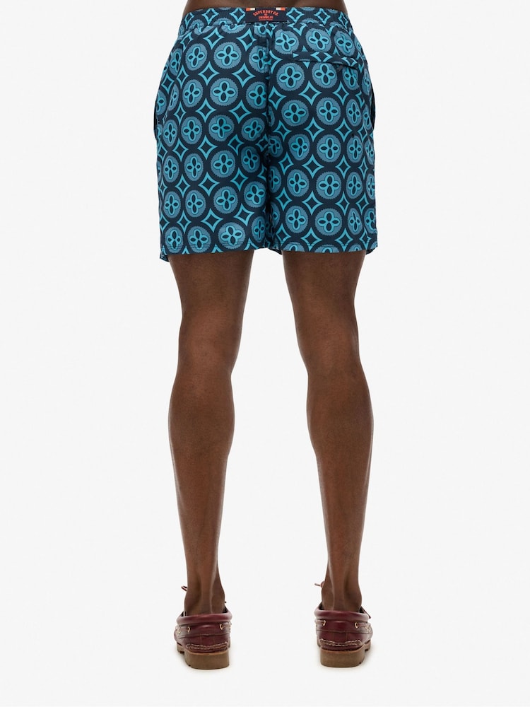 Superdry Blue Tile Print Swim Shorts - Image 6 of 8