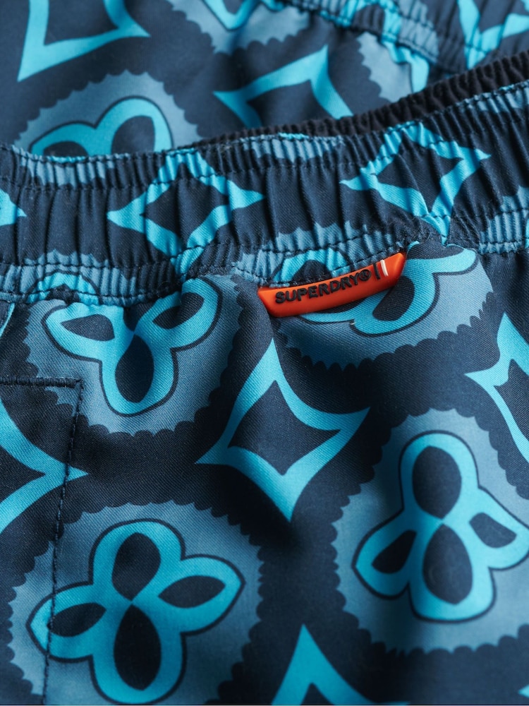 Superdry Blue Tile Print Swim Shorts - Image 8 of 8